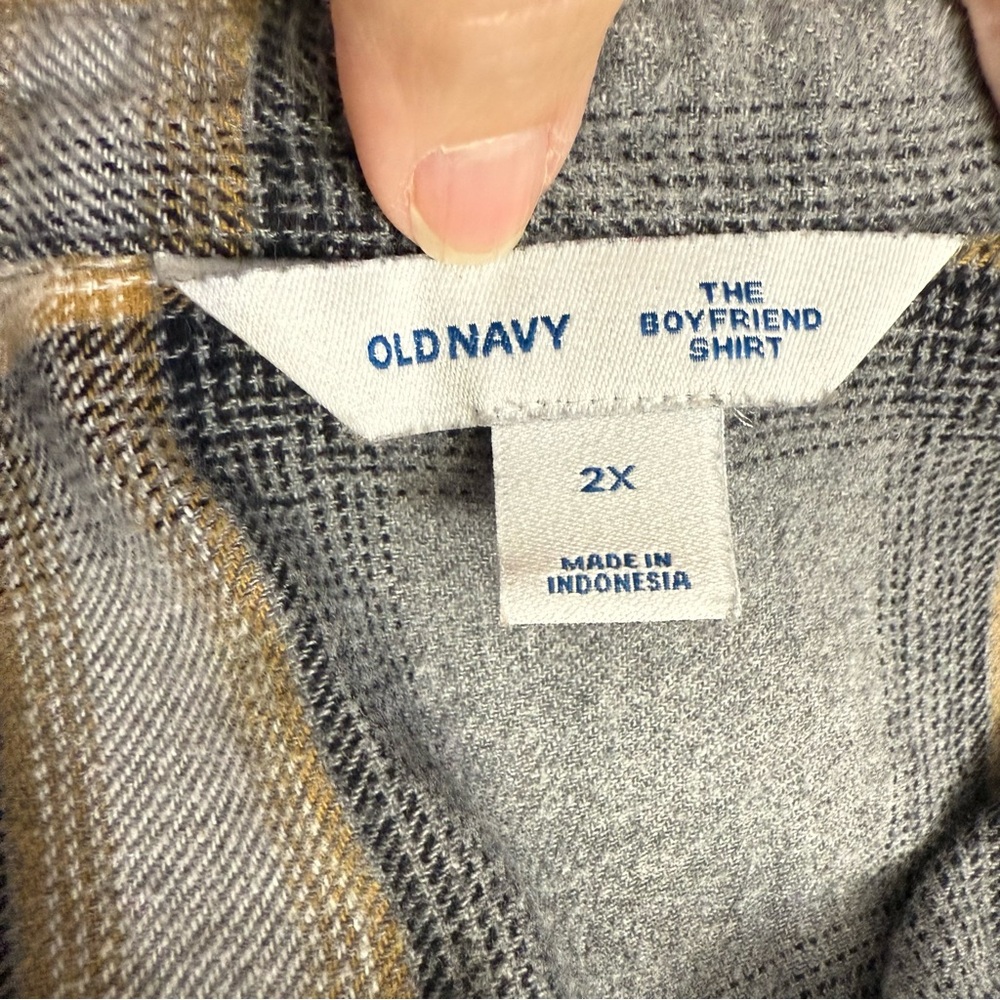 Old Navy The Boyfriend Shirt Gray plaid flannel 100% Cotton size 2X - Picture 9 of 11